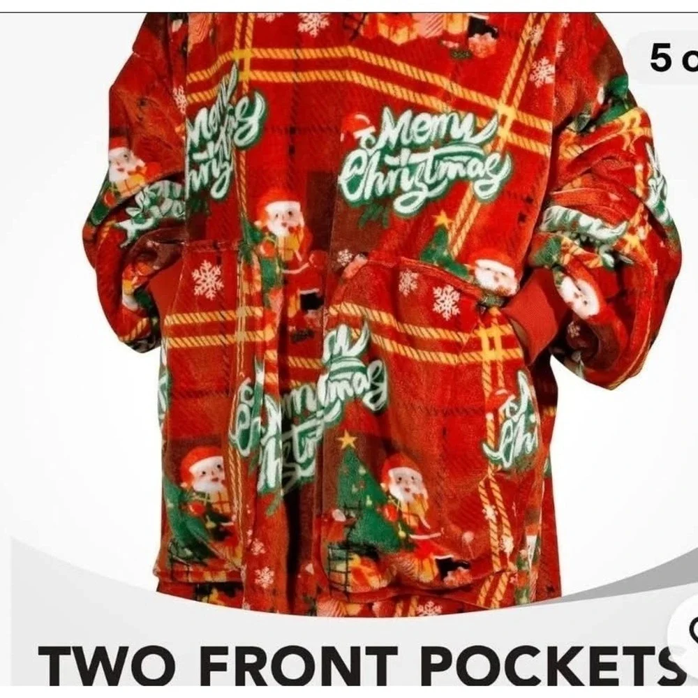 Christmas‎ Oversized Flannel Wearable Blanket Hoodie for Adults, One Size
